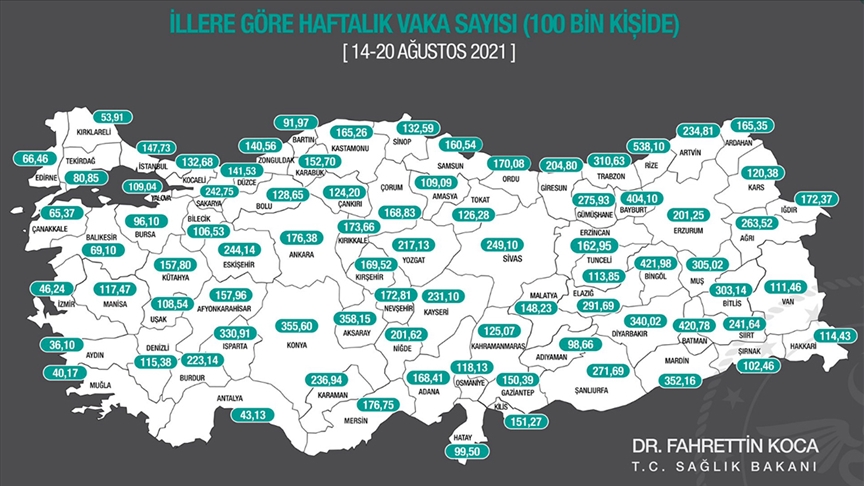 Her 100 bin kişideki Kovid-19 vaka sayısı İstanbul, Ankara ve İzmir'de azaldı