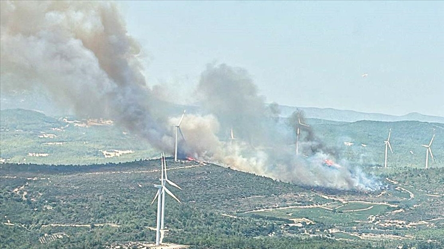 İzmir'in Urla ilçesinde çıkan orman yangınına müdahale ediliyor