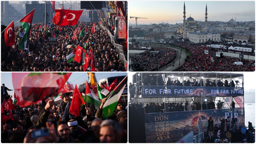 Filistin'e destek için yüz binler Galata Köprüsü'nde buluştu