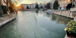 Eskişehir'den geçen Porsuk Çayı buz tuttu!