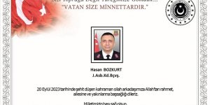 MSB'den şehit Jandarma Astsubay Hasan Bozkurt için taziye mesajı